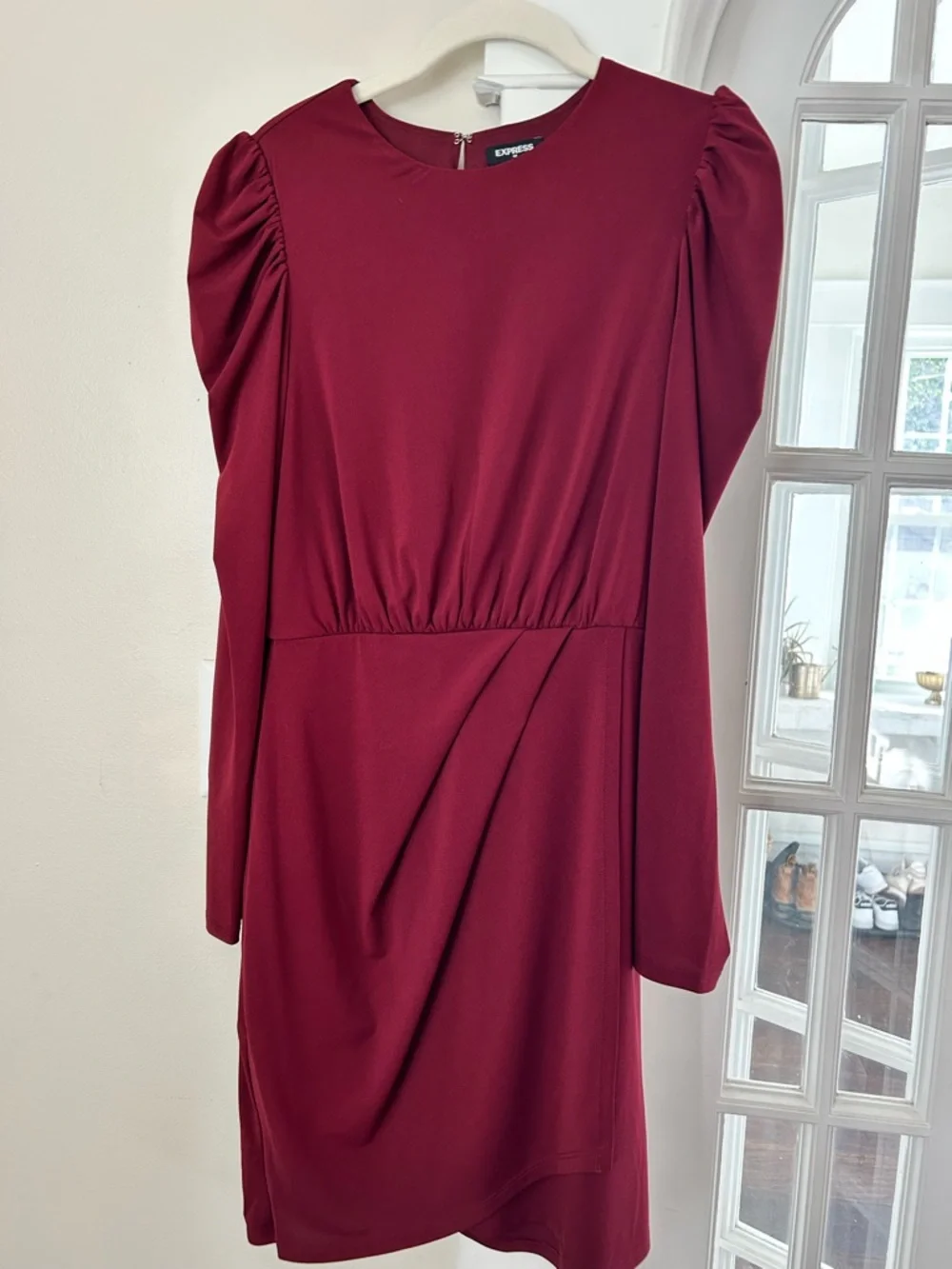 Express Women's Wine Long Sleeve Pleated Waist Dress - Picture 1 of 5